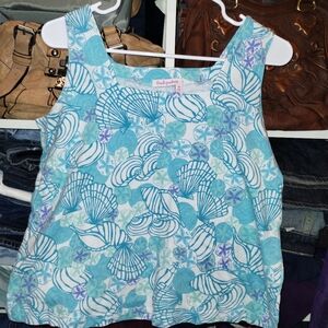 Fresh Produce Small Blue and White Seashell Tank Top Made In USA